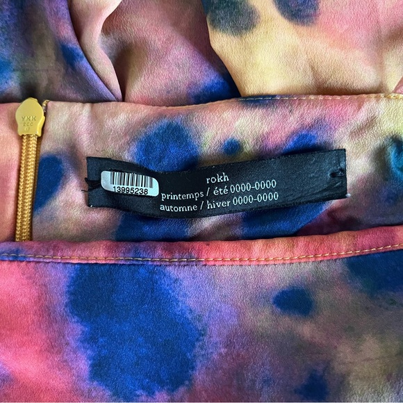 ROKH Gathered Waist Top in Tie Dye Orange Purple Multicolor Size EU 36 US XS - Picture 4 of 9